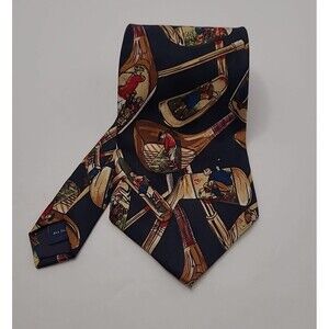 JT Beckett Mens Tie Golf Club 100% Silk Blue Tan AOP Tie 4 Inch width